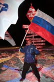 на точке Северного Полюса с флагом России